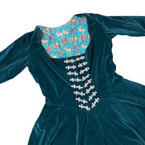 Vintage Green Velvet Jacket Top White Embellishments Handmade Renaissance Flared